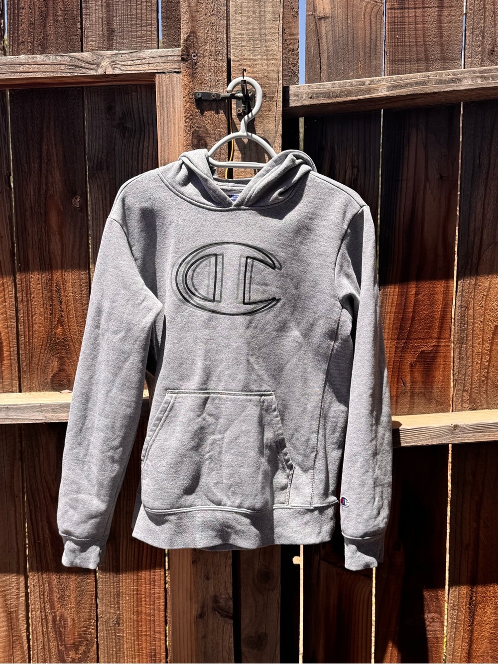 Champion Light Gray Pullover Hoodie with Subtle Logo
